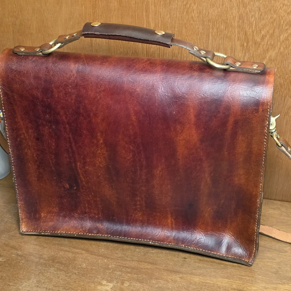 VINTAGE ENGLISH THICK LEATHER BRIEFCASE ATTACH PORTFOLIO LONDON